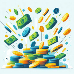 Free  Money vector money photo Gold coins and banknotes 3d cartoon style icon black Friday 
