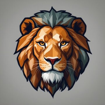 A polygonal face illustration logo of lion