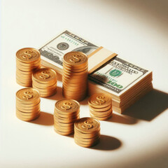 Free  Money vector money photo Gold coins and banknotes 3d cartoon style icon black Friday 
