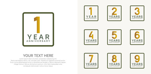 anniversary set logo style with brown and green color in square for company celebration moment