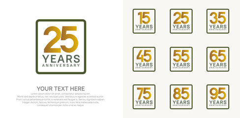 anniversary set logo style with brown and green color in square for company celebration moment