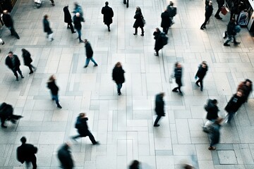 Top View of People Walking on Gray Tiled Floor in a Busy Indoor Public Space