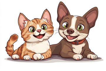 Obraz premium a cat and a cute dog cute vector