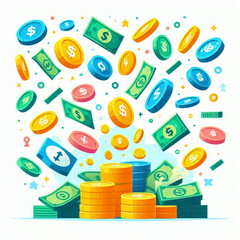 Free  Money vector money photo Gold coins and banknotes 3d cartoon style icon black Friday 
