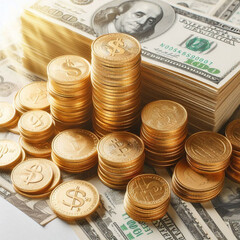 Free  Money vector money photo Gold coins and banknotes 3d cartoon style icon black Friday 
