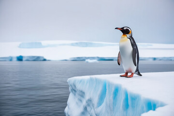 Obraz premium A lone penguin stands majestically at ice rock