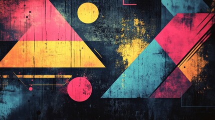 Naklejka premium Abstract Geometric Composition with Grunge Texture and Vibrant Colors