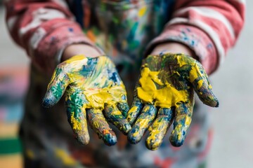 Colorful hands covered in paint with a dynamic artistic touch and vibrant hues