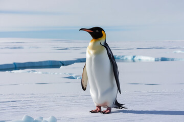 Fototapeta premium A majestic adult emperor penguin its snowwhite
