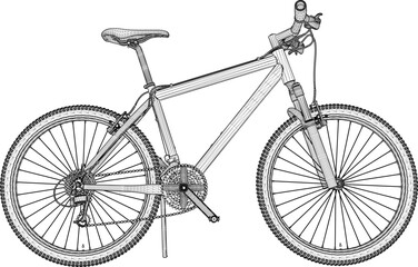 Vector sketch illustration silhouette design image of a bicycle rally in the forest