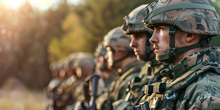 soldiers in military uniform, military training on nature.