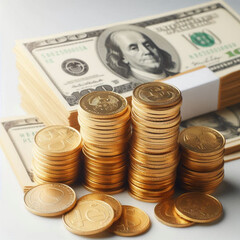 Free  Money vector money photo Gold coins and banknotes 3d cartoon style icon black Friday 
