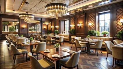 Elegant restaurant interior with classy decor and a relaxed atmosphere , dining, upscale, luxury, stylish, classy