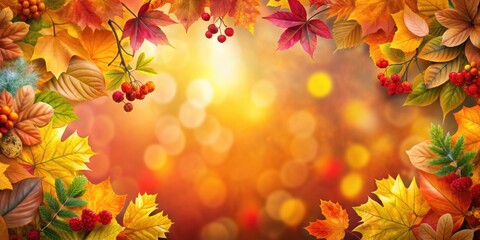 Fototapeta premium Autumn floral background with colorful leaves and flowers, Autumn, concept, floral, background, leaves, flowers, seasonal, nature