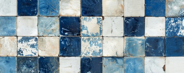 Blue and White Checkerboard Tile Pattern.