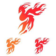 A cool and beautiful flying phoenix or fiery bird in the form of a logo and template.hand drawn on a white background