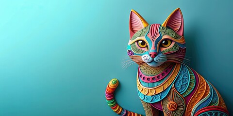 Fototapeta premium Colorful papercraft cat in intricate papercut style, papercraft, cat, colorful, papercut, intricate, handmade, creativity, art