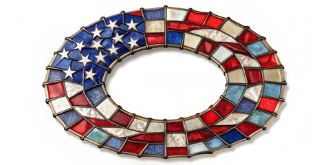 Faux stained glass wreath sign in the shape of the American flag for 4th of July celebration , patriotic