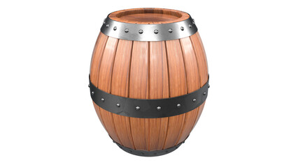 wooden barrel with metal straps 3D render