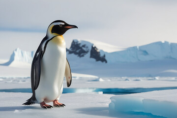 Chinstrap penguin stands proudly on ice rock
