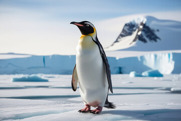 Fototapeta premium Chinstrap penguin stands proudly on ice rock