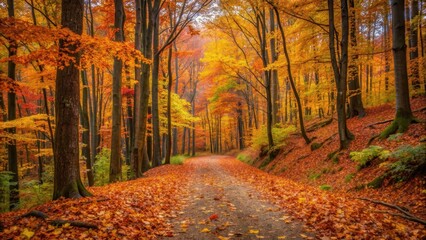 Fototapeta premium Rustic leaf-covered trail in autumn forest, autumn, path, fall, foliage, rustic, colorful, nature, outdoors, landscape, forest