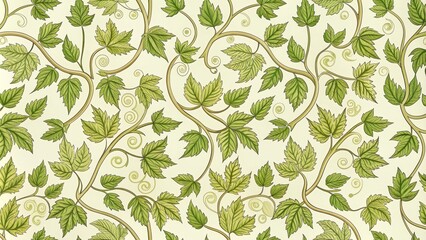 Seamless vine and leaf pattern perfect for fabric and embroidery projects, seamless, natural, pattern, fabric, embroidery