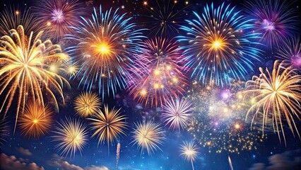 Dazzling fireworks display in the night sky , fireworks, explosion, celebration, event, party, vibrant, colorful, sparkles, festival