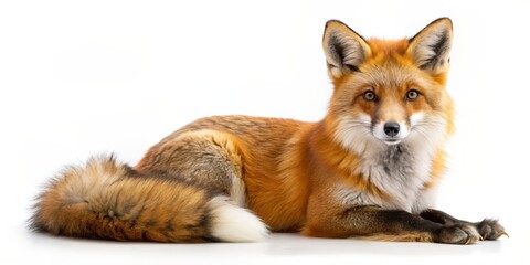 Obraz premium Red fox with fluffy fur isolated on white background, red fox, wildlife, animal, isolated, cute, fluffy, fur, white background