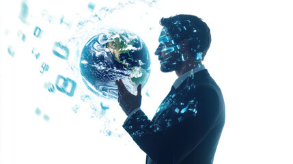 Business Professional Holding Earth Globe Symbolizing Global Communication and Environmental Concept