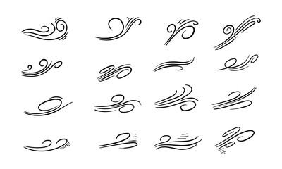 Collection of Hand-Drawn Wind and Swirl Illustrations