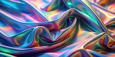 Fototapeta premium Holographic wavy cloth with colorful reflections, abstract background, holographic, wavy, cloth, colorful, reflections