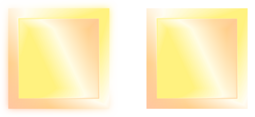 Hologram iridescent square elements with a soft yellow and pink color transition, isolated cliparts