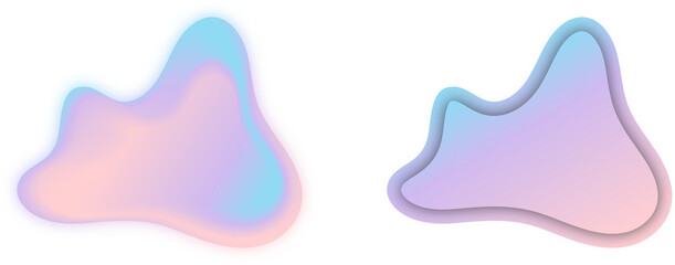 Abstract holographic gradient organic shapes in pastel colors, isolated clipart set