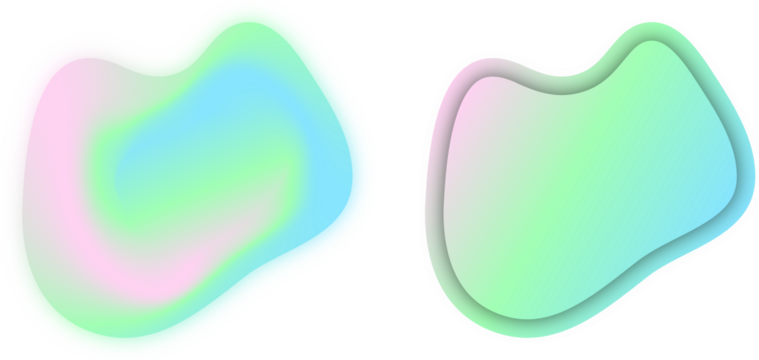 Abstract neon holographic blobs set in green and pink hues, isolated png clipart for modern design