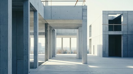 Obraz premium Modern concrete structure interior showcases open space and minimalistic design, perfect for architectural projects.