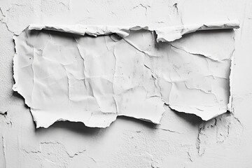 Old ripped torn blank and white posters textures backgrounds grunge creased crumpled paper vintage collage placards empty space text , ai