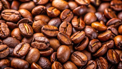 Fototapeta premium Close-up shot of freshly roasted coffee beans, aroma, caffeine, espresso, dark roast, whole bean, organic