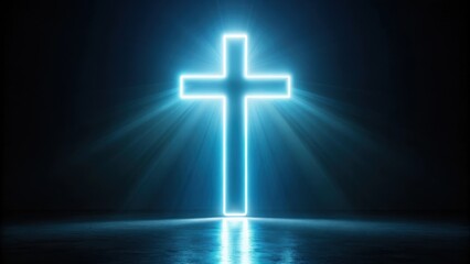 Luminescent Christian cross glowing on a dark background, faith, religion, spirituality, divine, glowing, light, symbol