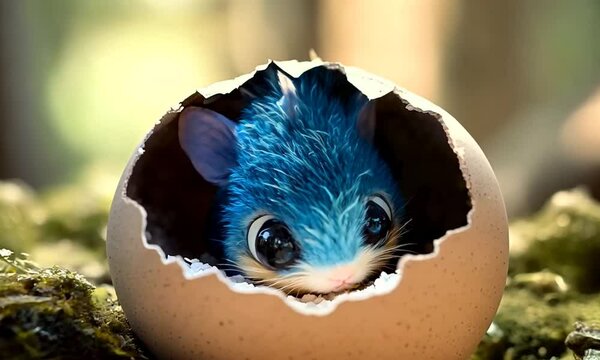 close up of a blue creature in a egg