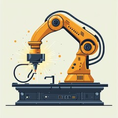 Modern Industrial Robotic Arms isometric 3d illustration at assembling process