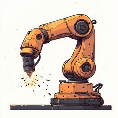 Modern Industrial Robotic Arms isometric 3d illustration at assembling process