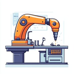 Modern Industrial Robotic Arms isometric 3d illustration at assembling process