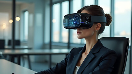 Businesswoman using VR Glasses