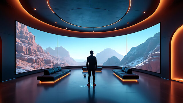 Executive in front of a giant multiscreen