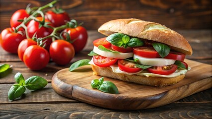 Italian Caprese sandwich with fresh tomatoes, mozzarella cheese and basil , Italian, Caprese, sandwich, tomatoes, mozzarella, cheese