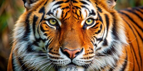 Fototapeta premium Macro of a detailed and realistic tiger face , Tiger, wildlife, animal, predator, feline, close-up, eyes, nose, whiskers