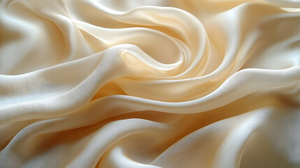 Fototapeta premium Smooth, silky fabric in cream color, creating soft, flowing folds and curves.