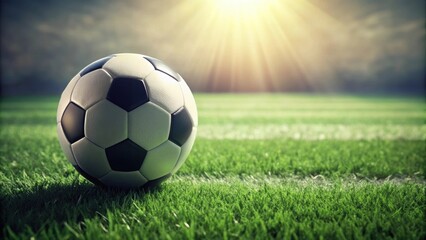 Classic soccer ball on grass field , soccer, sports, football, classic, game, competition, play, round, kicking, outdoor, equipment