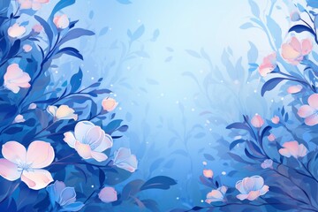 Blue background wallpaper with floral pattern